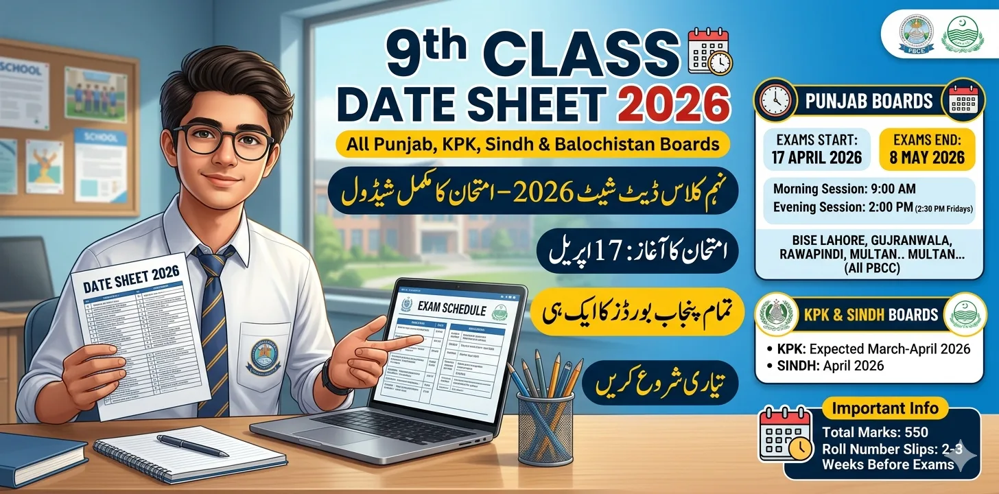 9th Class Date Sheet 2026 – All Punjab, KPK, Sindh & Balochistan Boards (Complete Schedule)