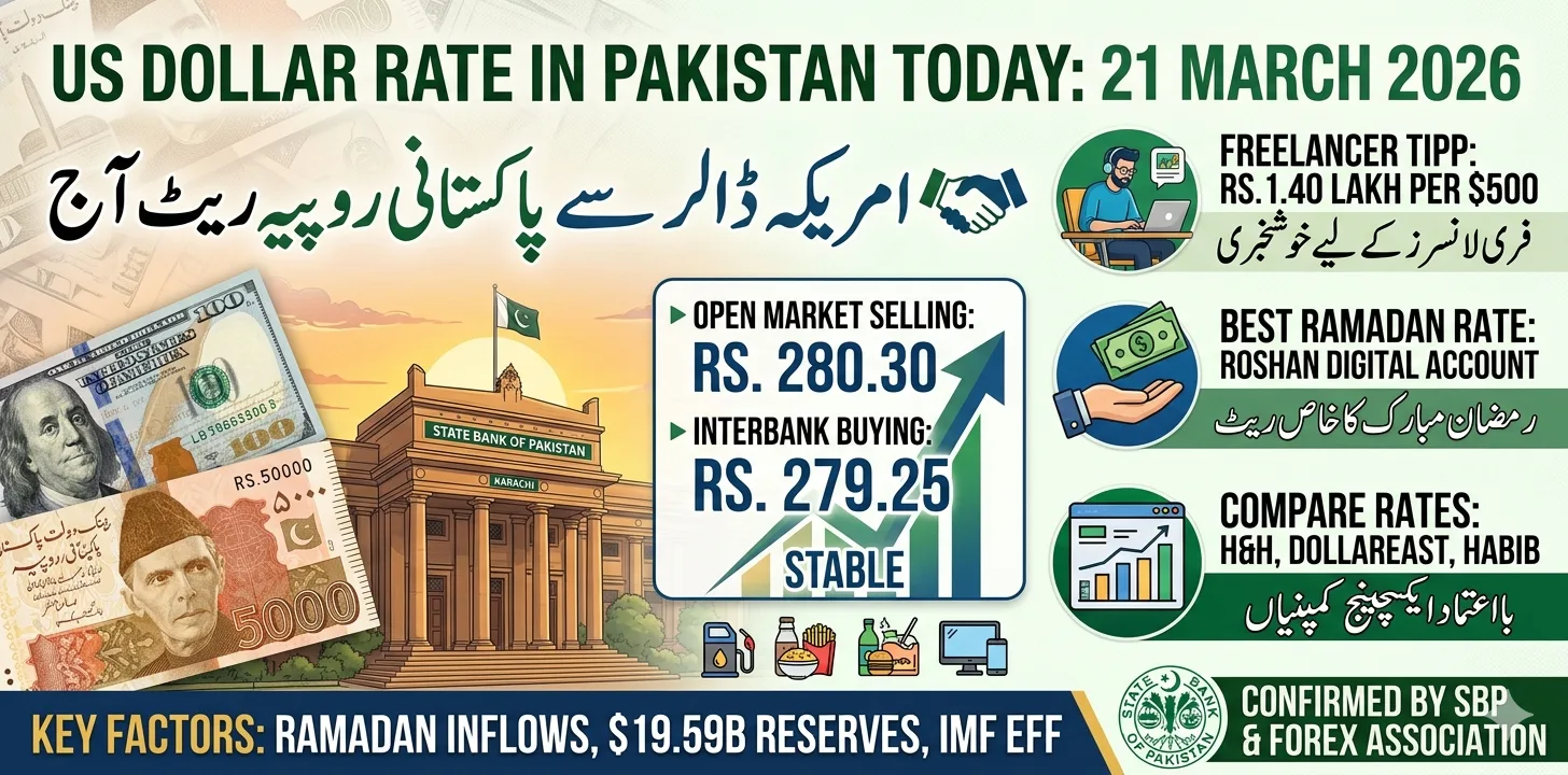 US Dollar Rate in Pakistan Today – 21 March 2026 | Live USD to PKR Open Market & Interbank
