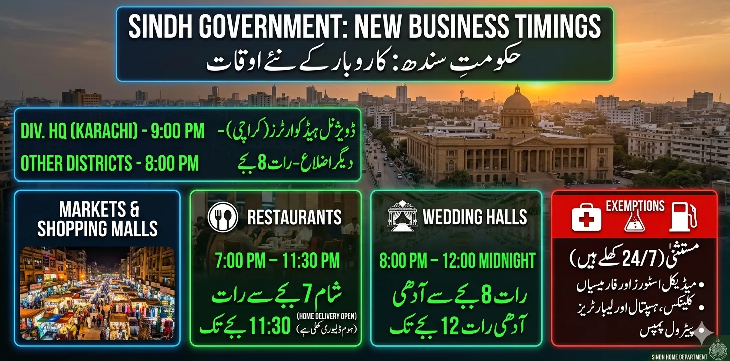 Sindh Govt Announces New Market, Shopping Mall & Wedding Hall Timings in Karachi and Across the Province